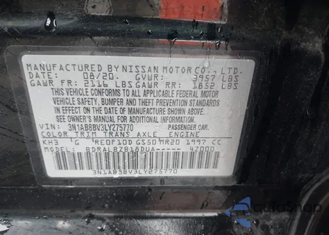 2020 Nissan Sentra S Xtronic Cvt from USA, damaged, VIN 3N1AB8BV3LY275770